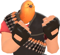 The Heavy Weapons Guy from TF2, with a bird head on him.